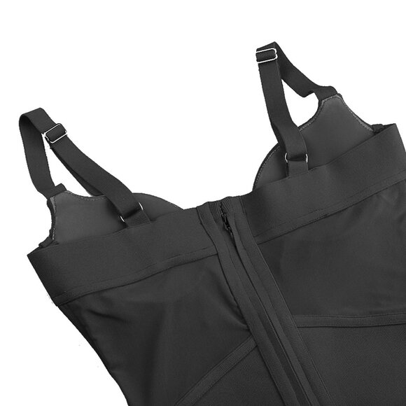 Crystal Accent Bustier Bandage Midi Dress | V-Neck Sheer Bodice Celebrity Style - Picture 6 of 7